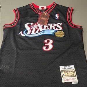 Mitchell & Ness Black and Red Sixers Iverson Jersey